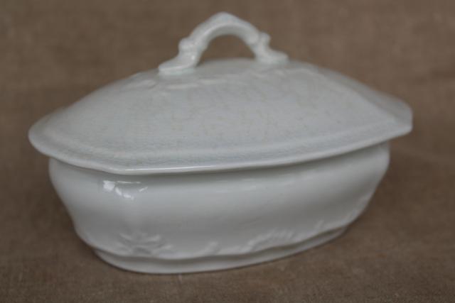 old English white ironstone soap dish w/ insert & cover, antique vintage Meakin china