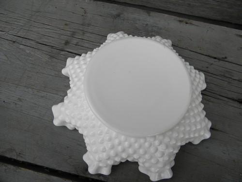old Fenton hobnail milk glass crimped ruffle edge bowl or candy dish