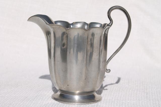 old Flagg & Homan pewter cream & sugar set - fluted pitcher, sugar bowl and tray