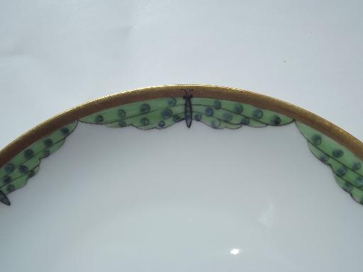 old Germany china plate, hand-painted moths or green dragonflies edge