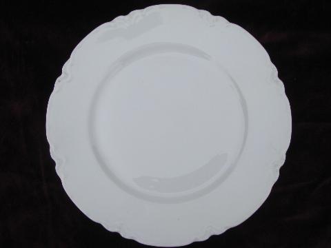 old Haviland France porcelain plates, pure white ornate scalloped border