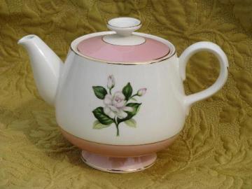 old Homer Laughlin/Alliance tea pot, Glenwood floral pink band