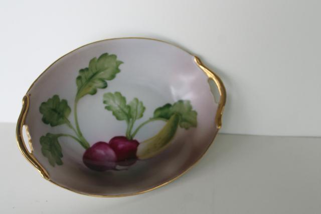 old M mark Noritake china relish dish hand painted vegetables, early 1950s vintage