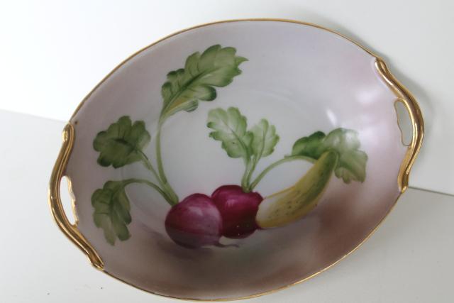 old M mark Noritake china relish dish hand painted vegetables, early 1950s vintage