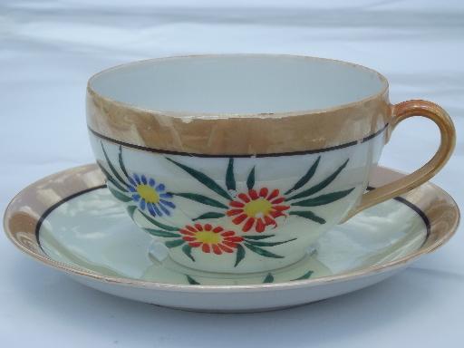 old Made in Japan vintage hand-painted flowers china tea cups, set of 6