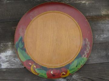 old Robin Hood Ware wood serving plate or tray, painted fruit border