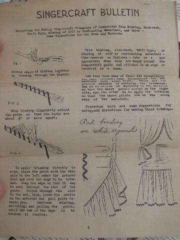 old Singercraft Singer sewing machine rug making tool w/ patterns / instructions