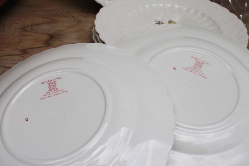 old Spode china dinner plates embossed Jewel shape Billingsley Rose floral vintage set