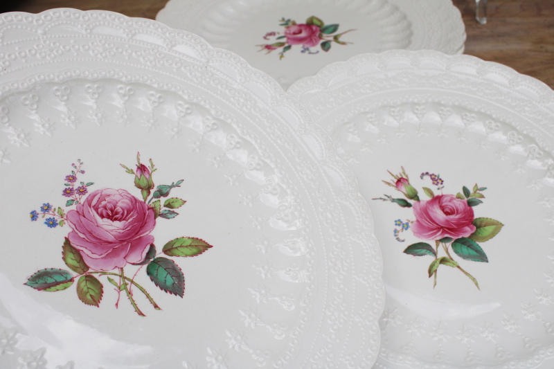 old Spode china dinner plates embossed Jewel shape Billingsley Rose floral vintage set