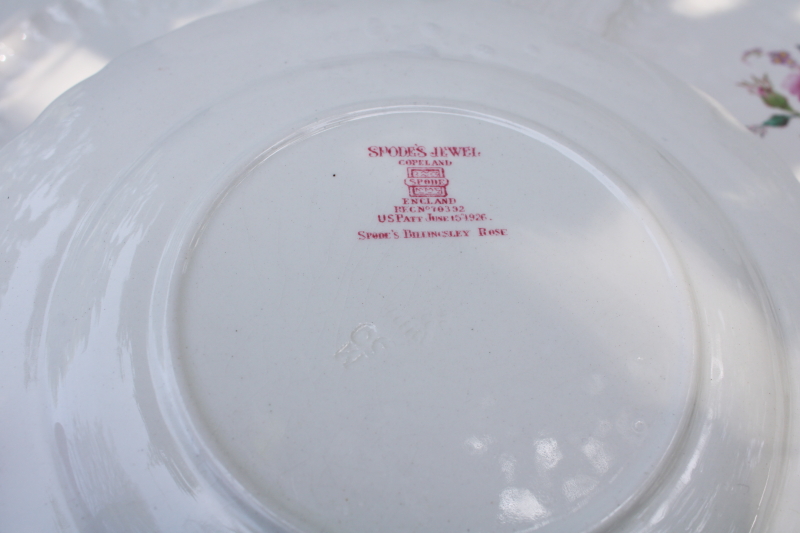 old Spode china salad plates embossed Jewel shape Billingsley Rose floral vintage set