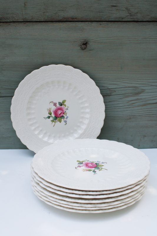 old Spode china salad plates embossed Jewel shape Billingsley Rose floral vintage set