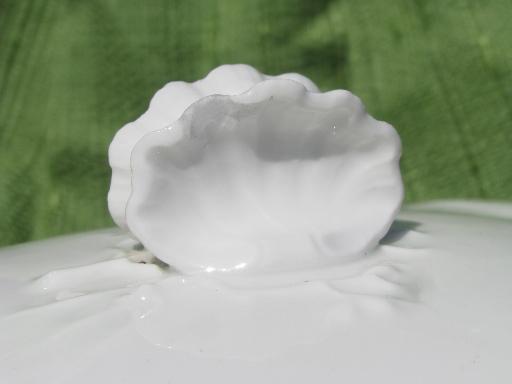 old antique Haviland Limoges pure white china tureen, sea shell cover