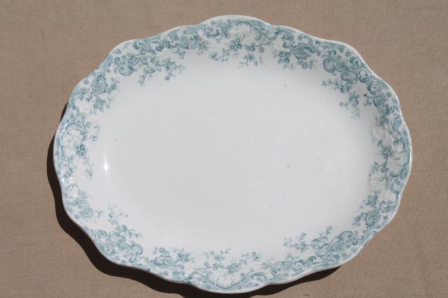 old antique Stafforshire china platter tray, robins egg blue transferware