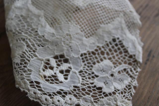 old antique bobbin lace w/ Irish shamrock clover, wide lacy edging ...
