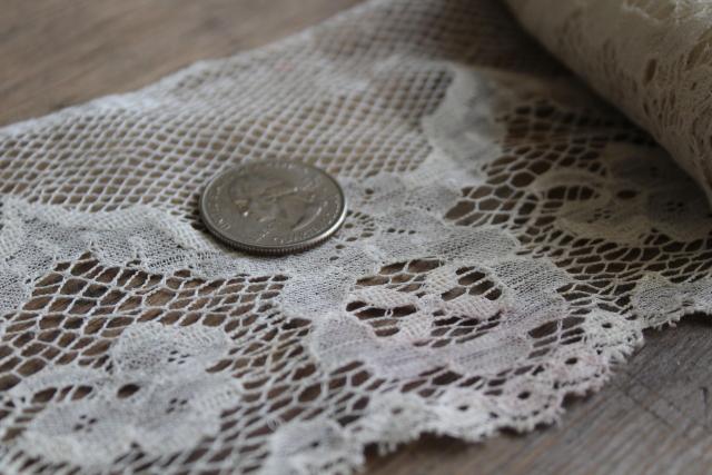 old antique bobbin lace w/ Irish shamrock clover, wide lacy edging sewing trim 