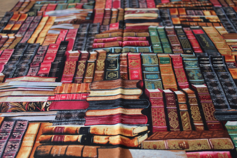 old antique books library book shelves print fabric, quilting weight cotton