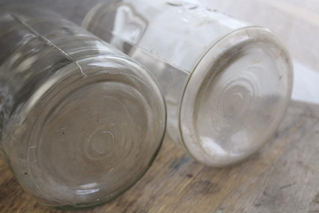 old antique canning jars, pre Ball Drey Perfect Mason big 2 qt clear glass canisters