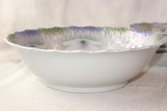 old antique china dessert dishes w/ roses, iridescent luster color - Bavaria porcelain bowls