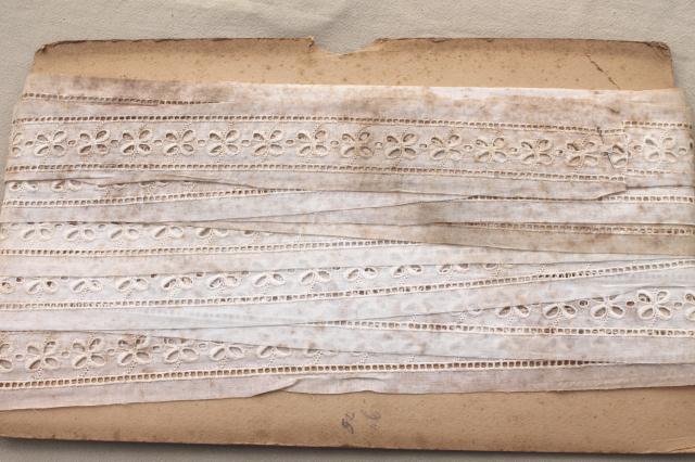 old antique cotton eyelet embroidered linen lace trim & insertions, vintage broderie anglaise