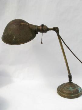 old antique early industrial brass desk work light/lamp