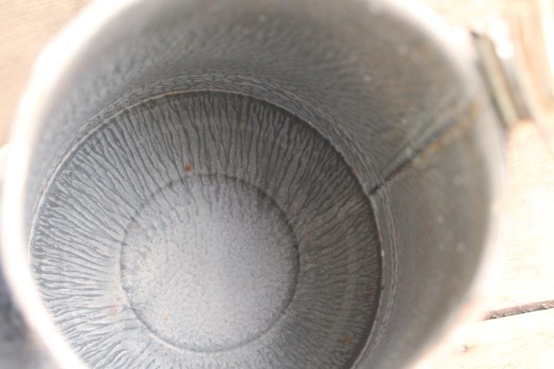 old antique enamelware coffeepot, primitive grey granite ware pot w/ hinged tin lid