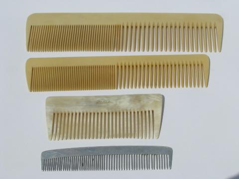 old antique french ivory celluloid vanity set - combs, brush, perfume bottle