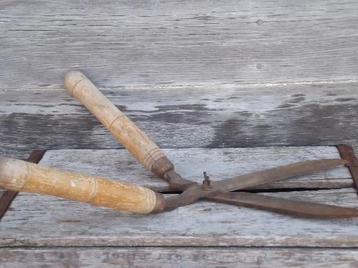 old antique garden shears, vintage  hand hedge clippers loppers