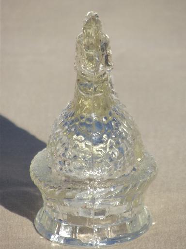 old antique glass candy container Easter chicken, depression glass hen on nest