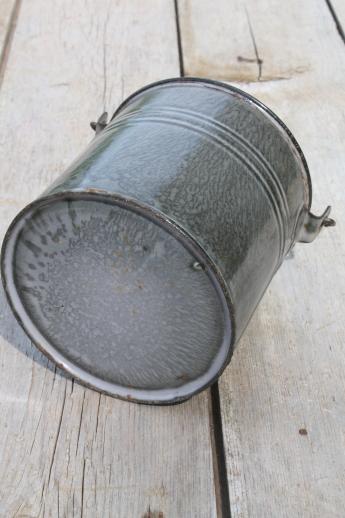 old antique grey graniteware, primitive little lunch pail or berry bucket