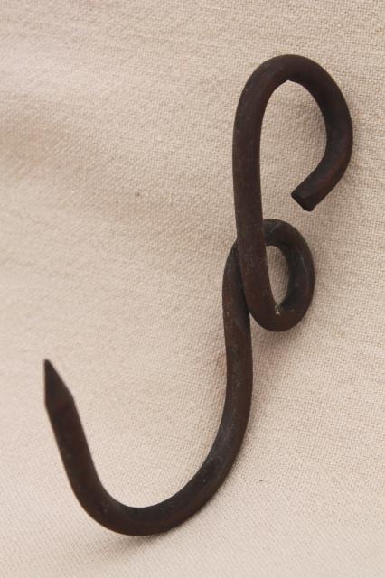 old antique hand forged copper hook for hanger rack or scale, vintage hardware