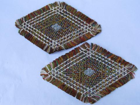 old antique hand knotted silk mats, vintage oil lamp table mat set