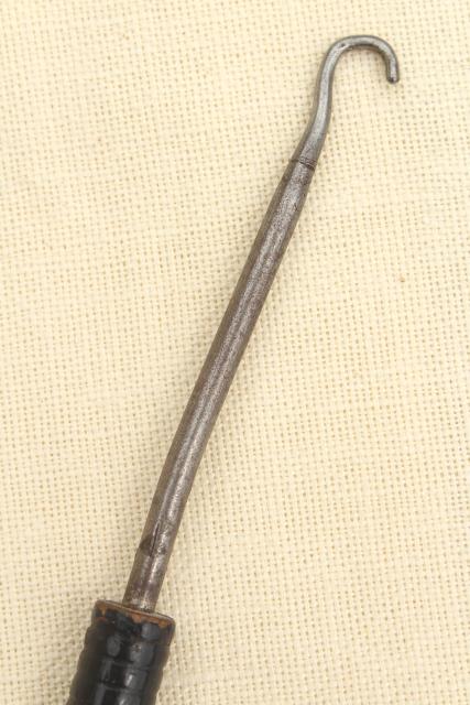 old antique long wood handle button hook for vintage high button shoes or ladies boots