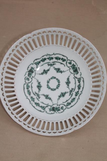 old antique pierced lace edge china bowl, large centerpiece w/ reticulated openwork hearts