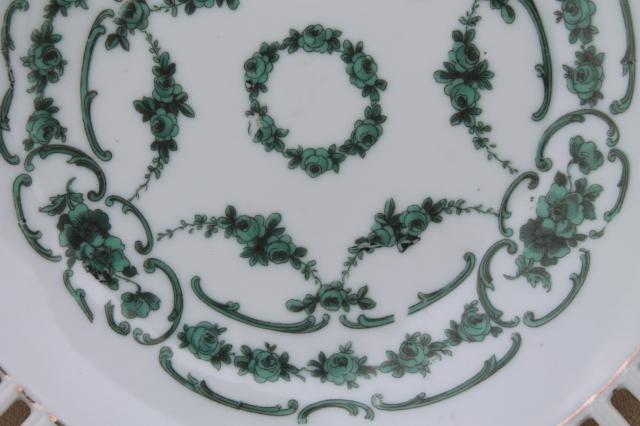 old antique pierced lace edge china bowl, large centerpiece w/ reticulated openwork hearts
