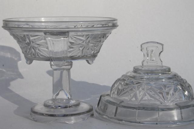 old antique pressed pattern glass comport, EAPG vintage pedestal dish