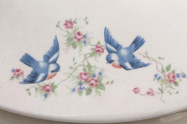old antique tureen, bluebird china oval covered bowl, early 1900s vintage