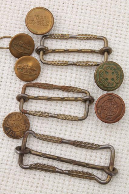 old antique vintage brass metal buttons from work clothes & railroad  overalls