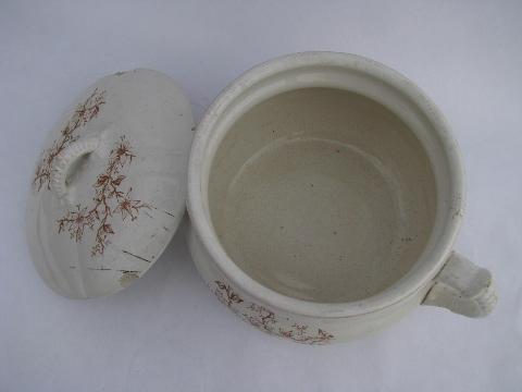 old antique white ironstone china chamber pot, early 1900s vintage transferware