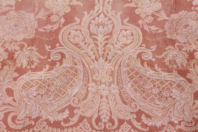 old antique woven cotton jacquard drapery panels, aesthetic vintage portieres, drapes w/ tassels