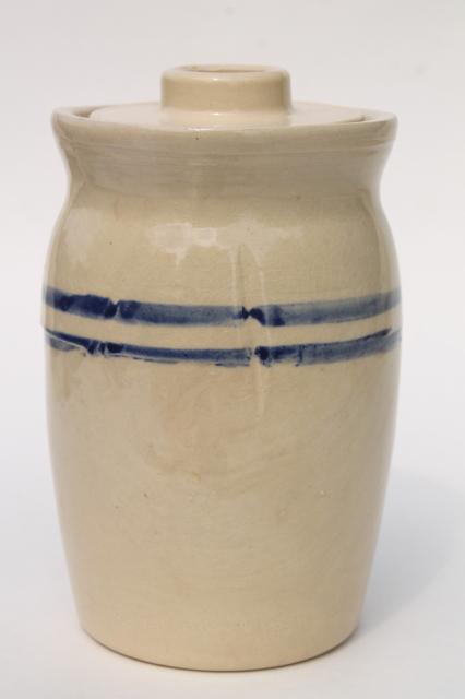 old blue band stoneware crock jar butter churn, primitive country farmhouse kitchen