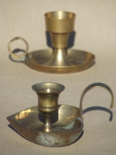 Vintage Brass Taper Candlestick Long Handle Chamber Pilar Candle Holder  Gold 