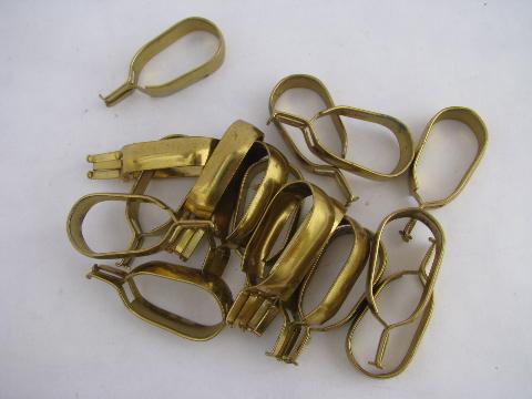 old brass curtain rings for cafe curtains, retro vintage drapery hardware lot