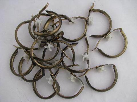 old brass curtain rings for cafe curtains, retro vintage drapery hardware lot