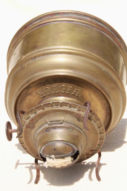 old brass oil lamp wall mount kerosene light w/ tin reflector and glass chimney
