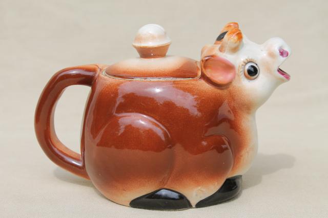 old brown Jersey cow creamer, vintage big eyed cow cream pitcher made ...