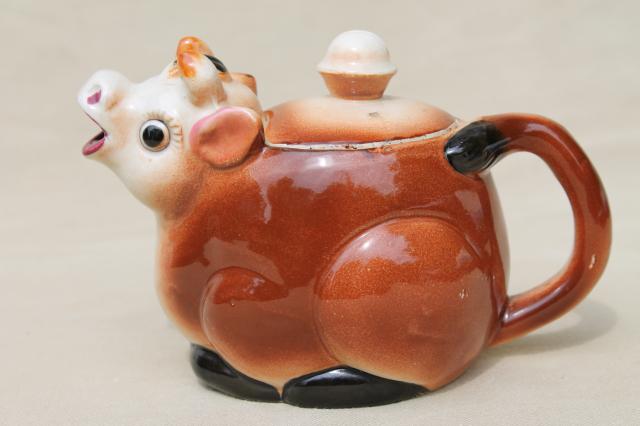 old brown Jersey cow creamer, vintage big eyed cow cream pitcher made ...