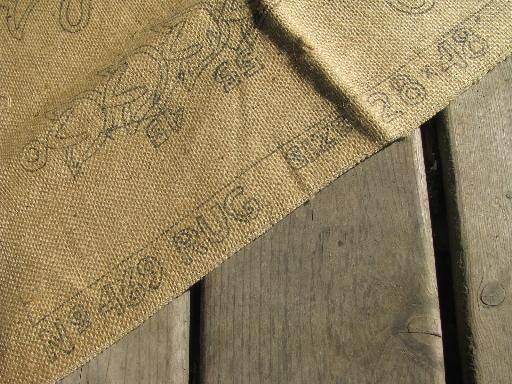 old burlap hooked rug canvas to hook w/ yarn or wool, floral oval center