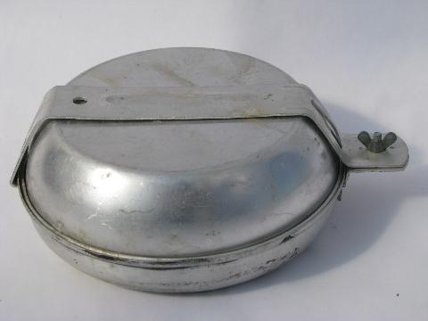 old camping / hiking nesting camp cookware, vintage mess kit w/ canteen