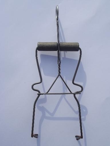 old canning jar lifter, vintage wire kitchen tool, wood handle tongs