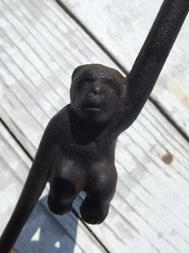 old cast iron figural monkey hanging hook coat hanger, vintage Japan